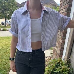 Crop Top - Cropped Button Down Shirt - Wide top / blouse summer shirt